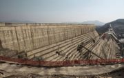 Grote Renaissancedam in Ethiopië, december 2019. De dam is 145 meter hoog en 1,8 kilometer lang. beeld AFP, Eduardo Soteras