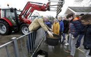 Drie boeren brengen dinsdag een bezoek aan basisschool De Olijfboom in Woudenberg. De kinderen van groep acht krijgen onder meer uitleg over koeienmest en eierdooiers. beeld VidiPhoto