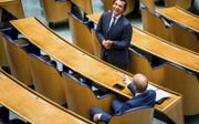 „Debatten in de Tweede Kamer bieden Baudet een uitstekend platform in het hart van de samenleving.” Foto: Thierry Baudet (FVD) en Gert-Jan Segers (ChristenUnie) tijdens een debat over institutioneel racisme in Nederland. beeld ANP, Bart Maat