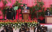 Chan Santokhi tijdens zijn inauguratie als president van Suriname. Hij volgt Desi Bouterse op. beeld ANP, Ranu Abhelakh