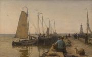 Aangemeerde vissersboten in de haven van Enkhuizen, 1901.  beeld Dordrechts Museum