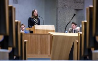 Kamerlid Corinne Ellemeet van GroenLinks in de Tweede Kamer tijdens het debat over het initiatiefvoorstel om de abortuspil door de huisarts te laten verstrekken, vorige week. beeld ANP, REMKO DE WAAL