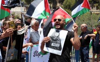 Palestijns protest in Bethlehem tijdens het bezoek van Biden aan Israël en de Palestijnse gebieden. beeld EPA, Abed al Hashlamoun