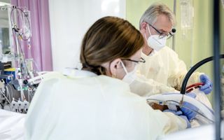 Coronapatiënt op de intensive care in het Maastricht UMC+. beeld ANP, Sem van der Wal