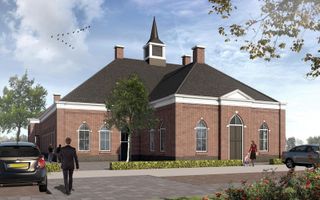 Impressie van de nieuwe kerk van de gereformeerde gemeente in Nederland te Kootwijkerbroek. beeld ggiN Barneveld