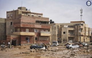 Storm Daniel veroorzaakte verwoestende overstromingen in Libië. Hele wijken werden weggevaagd en huizen werden vernield in meerdere kuststeden in het oosten van het Noord-Afrikaanse land. beeld AP