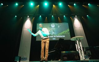 Spreker Evert-Jan Ouweneel tijdens de dag "GroenGelovig", zaterdag in Veenendaal. beeld VidiPhoto