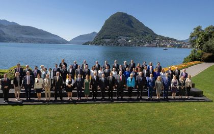 In het Zwitserse Lugan vond begin deze week een conferentie plaats over Oekraïne. Een van de onderwrerpen was de wederopbouw van het land. beeld  AFP, Michael Buholzer