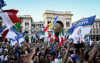 Campagne van de partij Fratelli d’Italia van Giorgia Meloni, vorige week in Milaan. beeld AFP, Piero Cruciatti