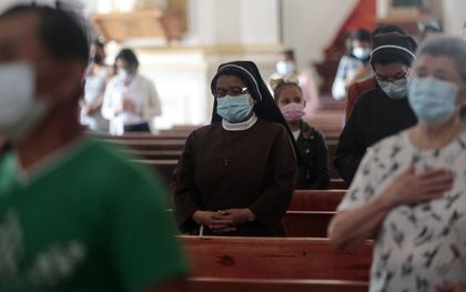 Dienst in de rooms-katholieke kathedraal in Matagalpa, Nicaragua. beeld AFP, Oswaldo Rivas