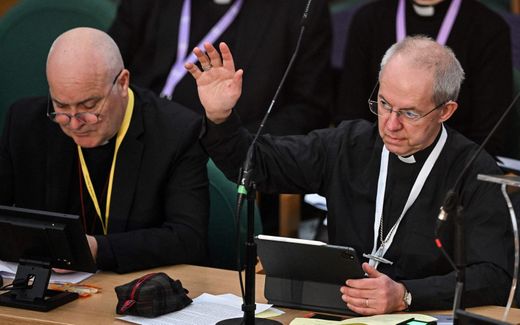Bisschop Justin Welby, leider van de Kerk van Engeland, op de synode in Londen. Beeld Justin Tallis, AFP