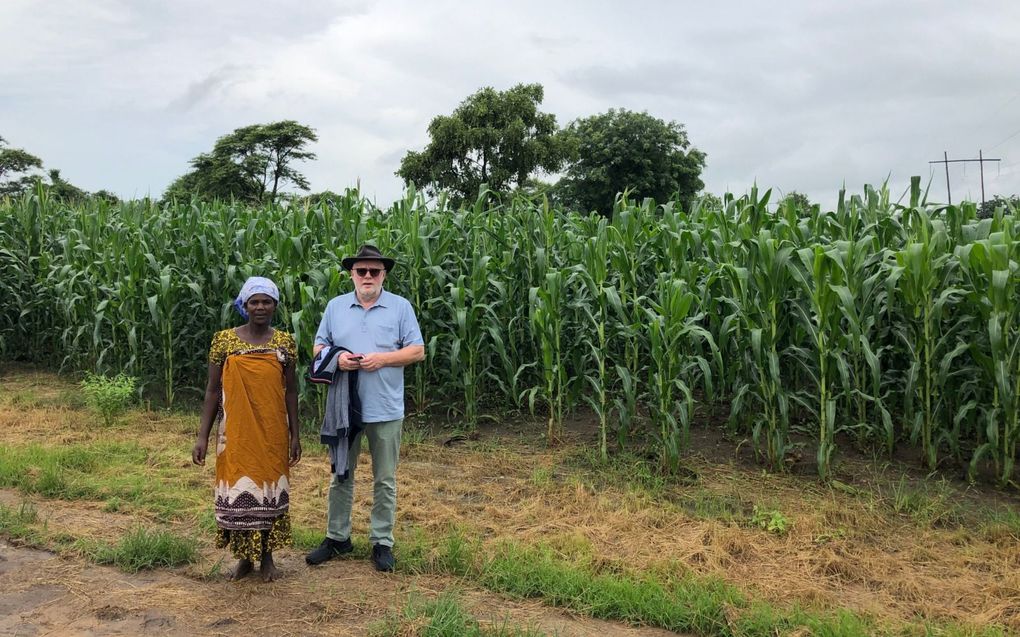 Bo Teerling (r.) voor maïs die is geplant volgens de Food for Life-aanpak. beeld Bo Teerling​
