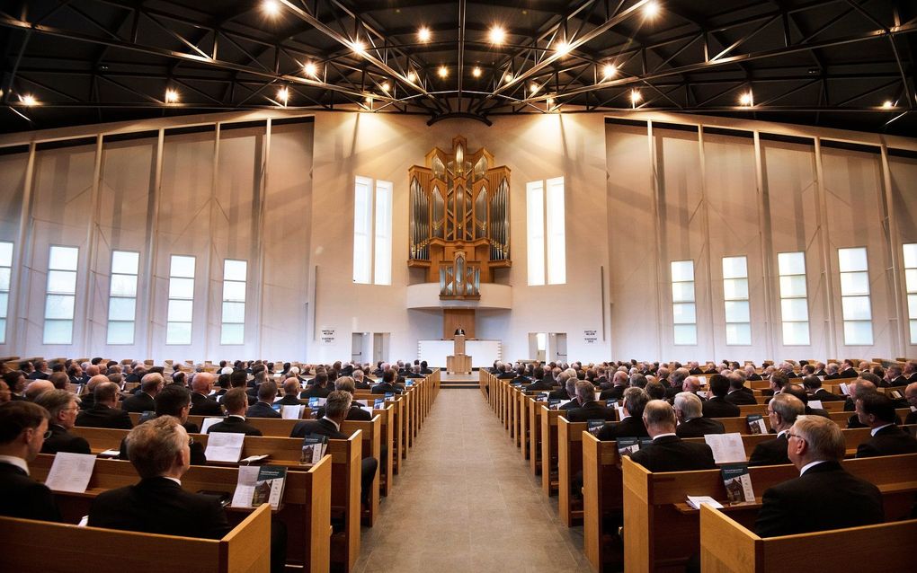 Enkele honderden diakenen kwamen vrijdag in Geldermalsen bijeen voor de tweede diakendag van de Gereformeerde Gemeenten. beeld William Hoogteyling