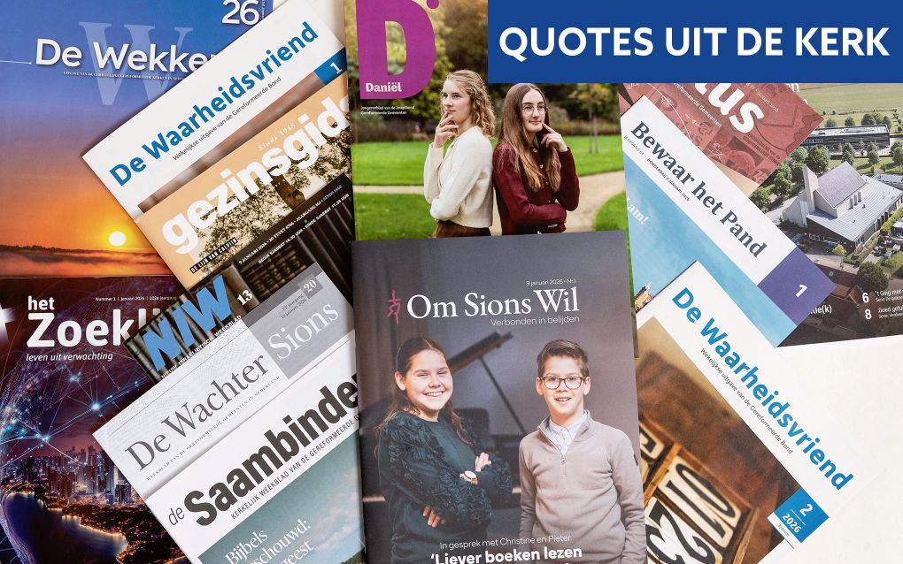 Vignet Quotes uit de kerk, met een collage van kerkelijke organen.