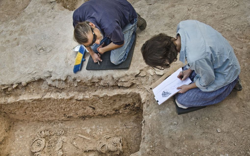 De opgegraven non bleek vastgebonden aan kettingen. beeld Yoli Schwartz, Israëlische Oudheidkundige Dienst