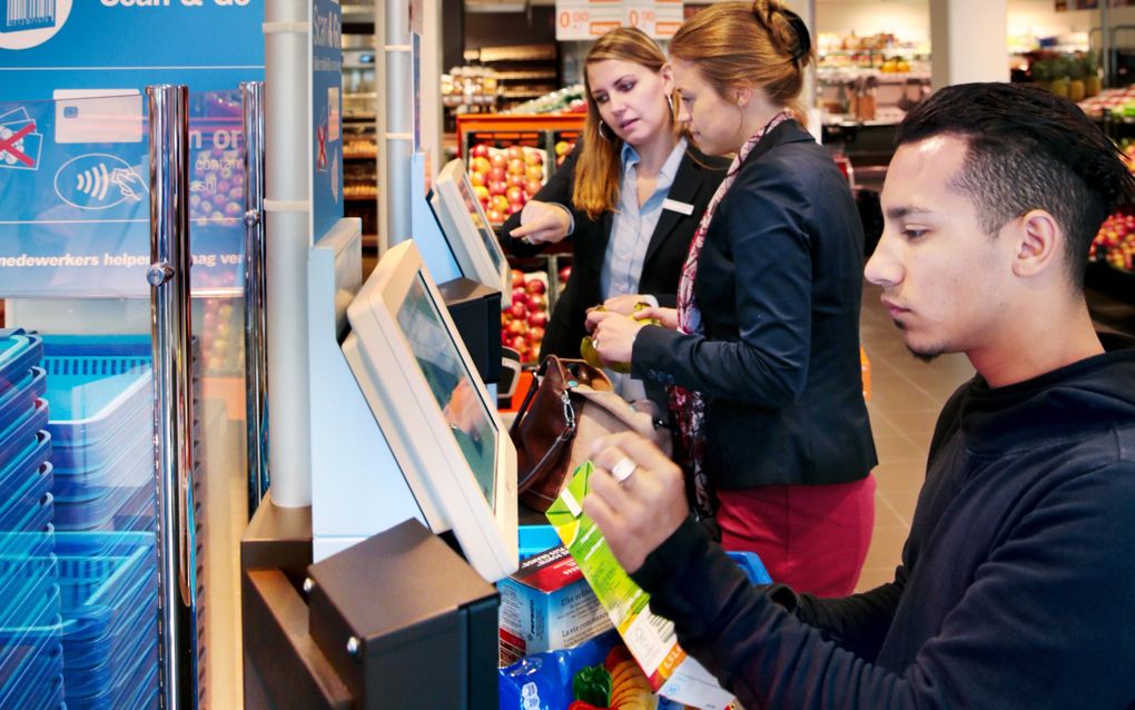 Supermarkt in Amsterdam waar geen bemande kassa’s meer zijn. beeld Albert Heijn 