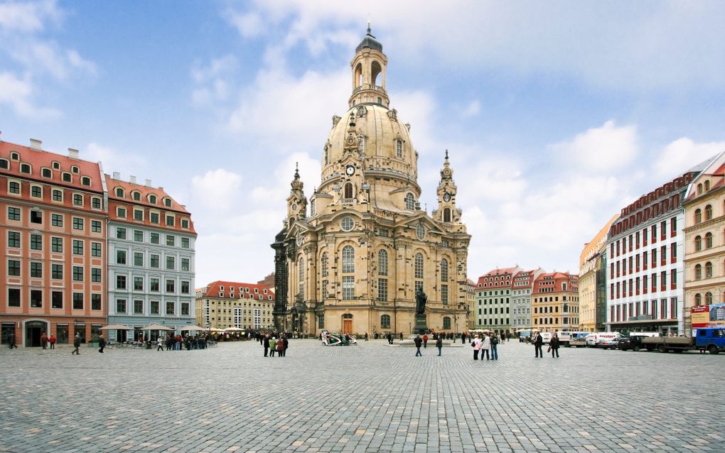 De Frauenkirche aan de Neumarkt in de Duitse stad Dresden, Oost-Duitsland. beeld Wikimedia