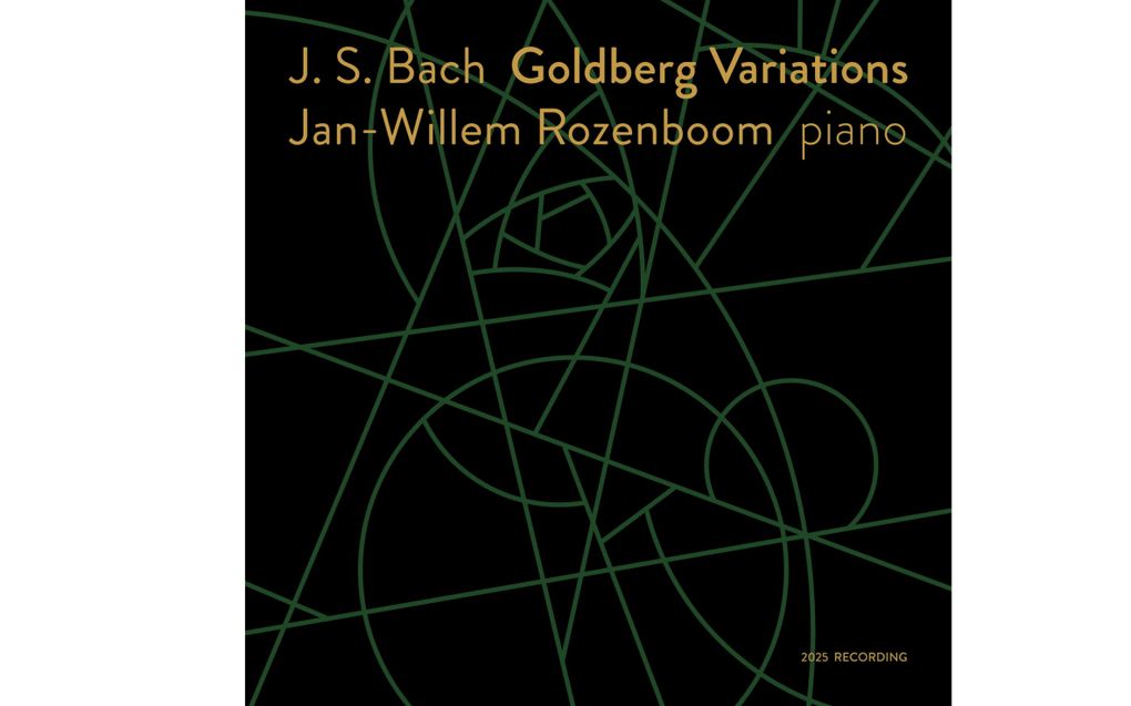 Op een zwarte achtergrond is een modern  lijnenspel getekend in een groene kleur.