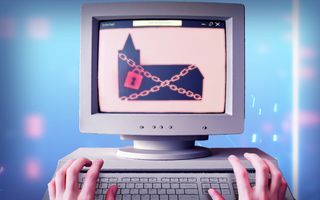 Computerscherm met kerk erop.