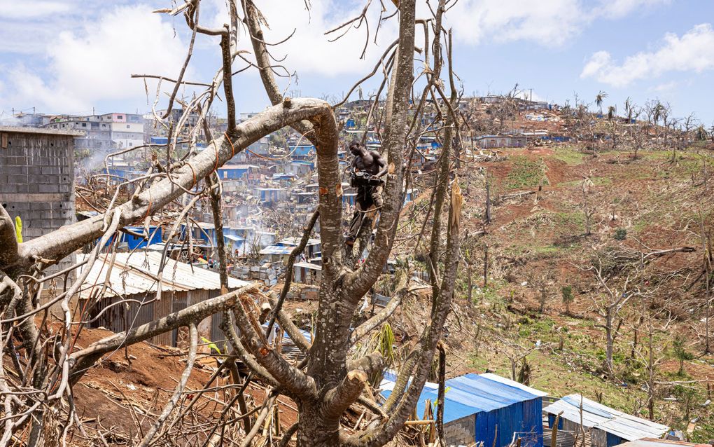 Het Franse eiland Mayotte werd 14 december getroffen door de zwaarste storm in negentig jaar. beeld AFP, Patrick Meinhardt