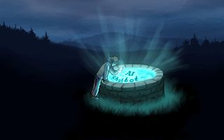 Afbeelding van een jongere in hoodie die niet blij kijkt, met een mobiel in zijn hand. Hij hangt over een put waarop de woorden AI Chatbot staan geschreven. Uit de put schijnt licht, verder is de achtergrond donker.