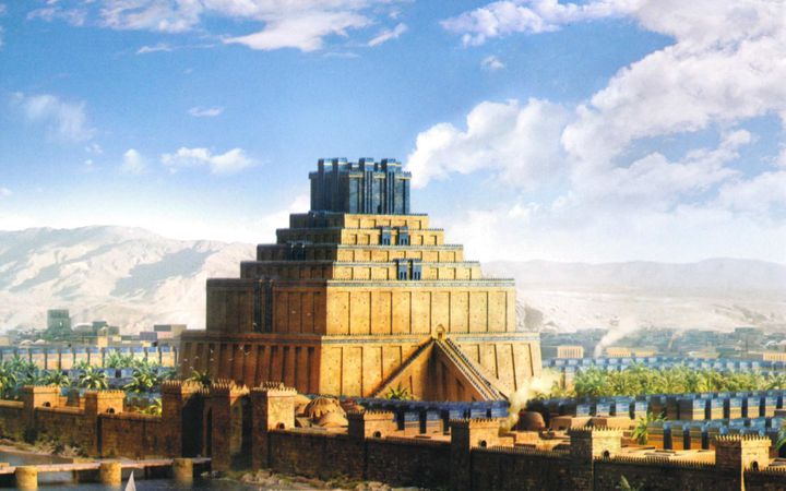 Tekening van een oude stad met stadsmuren.