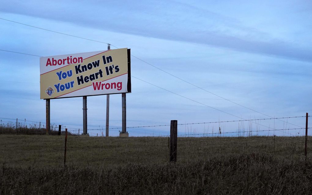 Bord tegen abortus langs een snelweg in de Amerikaanse staat Iowa. beeld AFP, Scott Olson