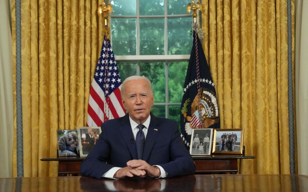 De Amerikaanse president Joe Biden spreekt de natie  toe. beeld AFP, Erin Schaff