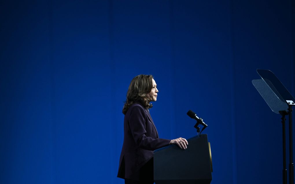 Kamala Harris spreekt op een bijeenkomst in Houston, Texas. beeld AFP, Brendan Smialowski