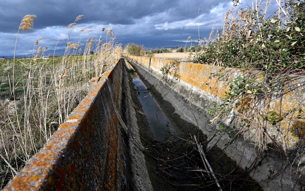 Een waterkanaal in de buurt van het Siciliaanse Lentini staat vrijwel droog. beeld AFP, Alberto Pozzoli