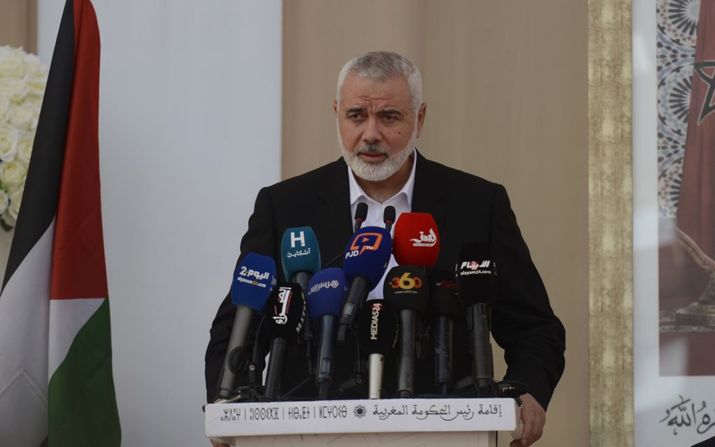 Hamaskopstuk Ismail Haniyeh in 2021 in Rabat, Marokko. beeld Epa/Stringer 