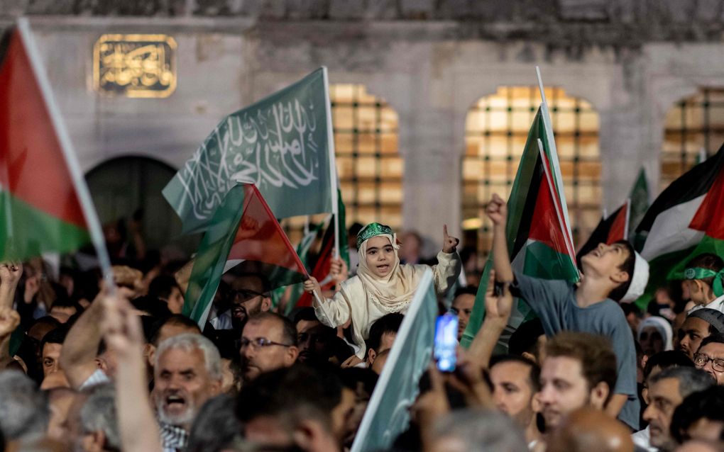 Een pro-Palestijns protest woensdag in de Turkse stad Istanbul. beeld AFP, Kemal Aslan