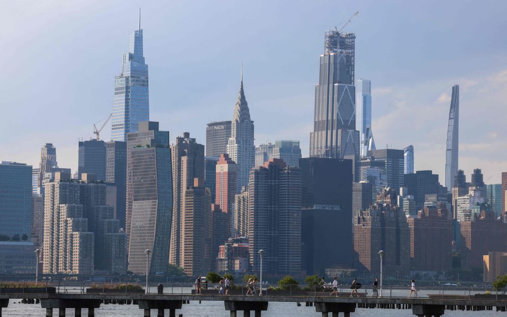 De skyline van de wijk Manhattan in New York (Verenigde Staten), gezien vanuit stadsdeel Brooklyn. beeld AFP, Charly Triballeau