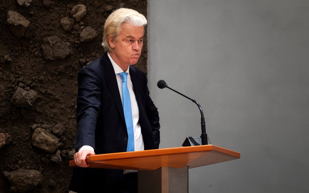 Geert Wilders tijdens de tweede termijn van het debat over de regeringsverklaring, in de plenaire zaal van de Tweede Kamer. Het kabinet-Schoof gaat in debat met de Kamer over zijn beleid voor de komende kabinetsperiode. ANP Jeroen Jumelet 