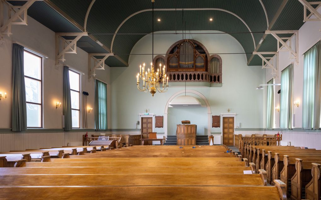 Interieur van de Laankerk van de hersteld hervormde gemeente in Rotterdam-Kralingse Veer. beeld RD, Henk Visscher