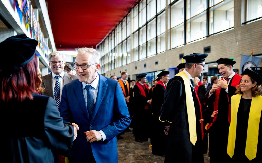 Minister Eppo Bruins van Onderwijs, Cultuur en Wetenschap tijdens de opening van het academisch jaar van de Erasmus Universiteit in Rotterdam. beeld ANP 