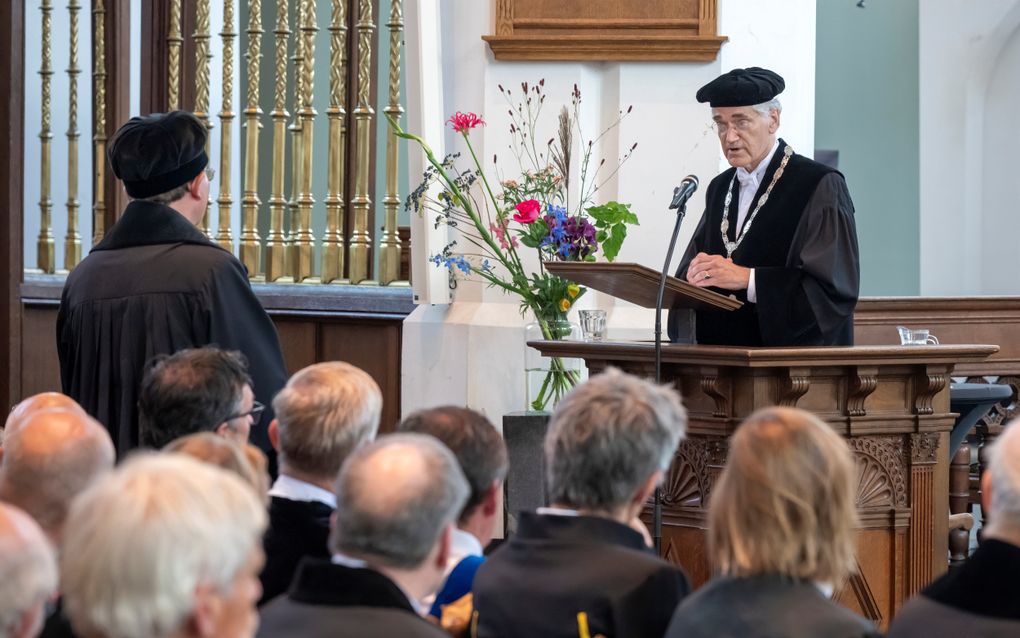 Opening van het academisch jaar 2024-2025 van de TU Utrecht door prof. dr. George Harinck en inauguratie van prof. dr. D.M.L. Onnekink (l.). beeld Ruben Schipper Fotografie