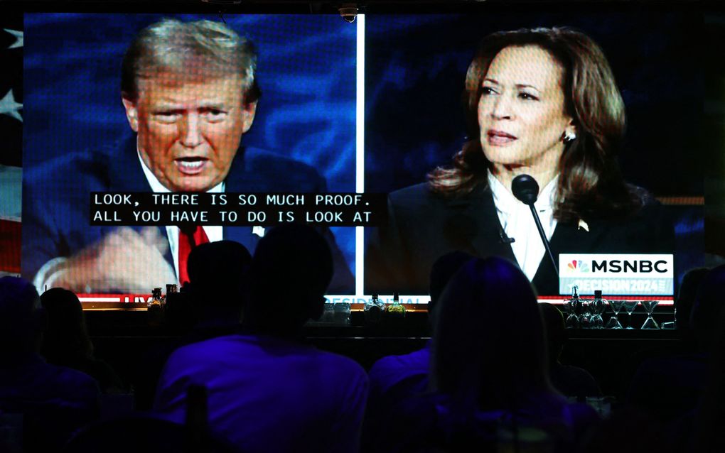 Beelden van het debat tussen de presidentskandidaten Donald Trump en Kamala Harris, op 10 september. beeld AFP, Mario Tama