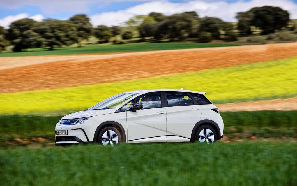 De BYD Dolphin White Road is een Chinese auto die op stroom uit batterijen rijdt. beeld BYD