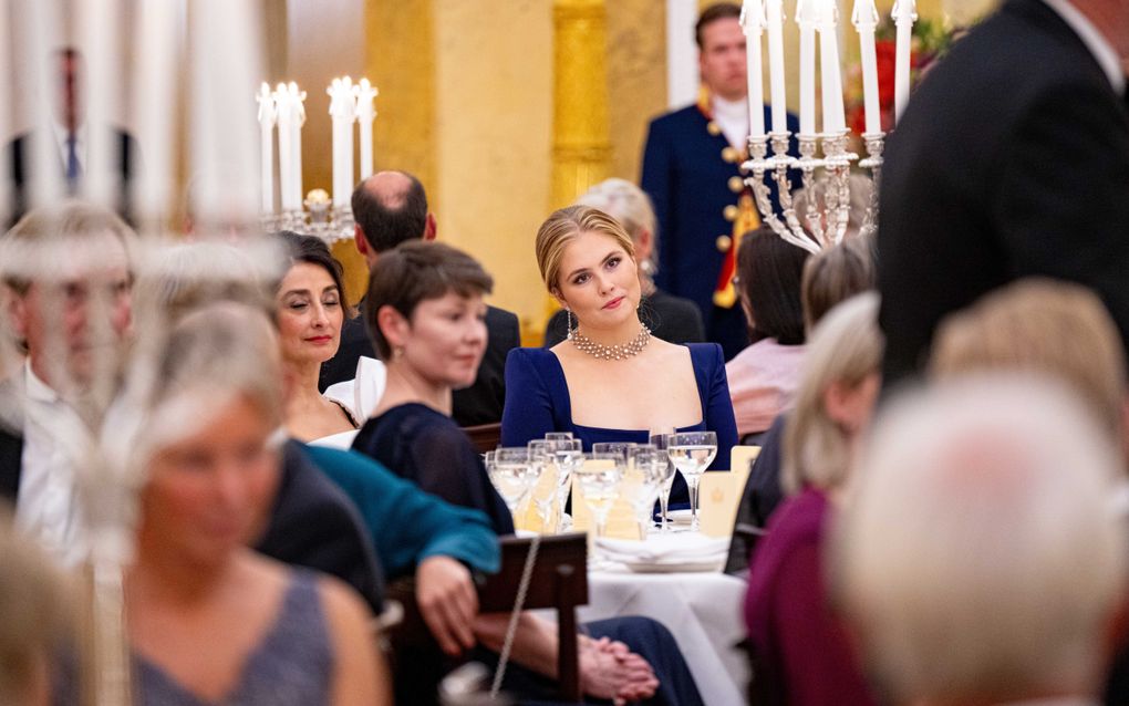 De koning en koningin organiseren elke twee jaar een diner voor de leden van de Raad van State. Ook prinses Amalia at woensdag mee. Zij nam na haar 18e verjaardag zitting in de Raad van State. beeld ANP, Mischa Schoemaker