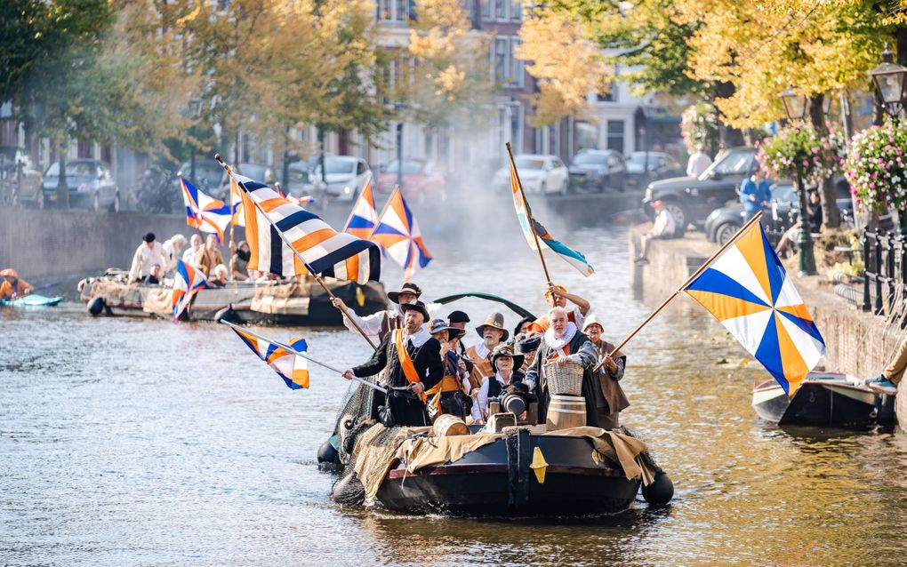 De geuzenintocht in Leiden is dit jaar nagespeeld. beeld Hanno de Vries