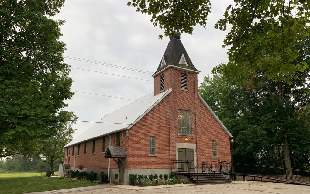 Het kerkgebouw van de Netherlands Reformed Congregation (NRC) in Courtland, in Canada (Ontario). beeld ds. E. Hakvoort