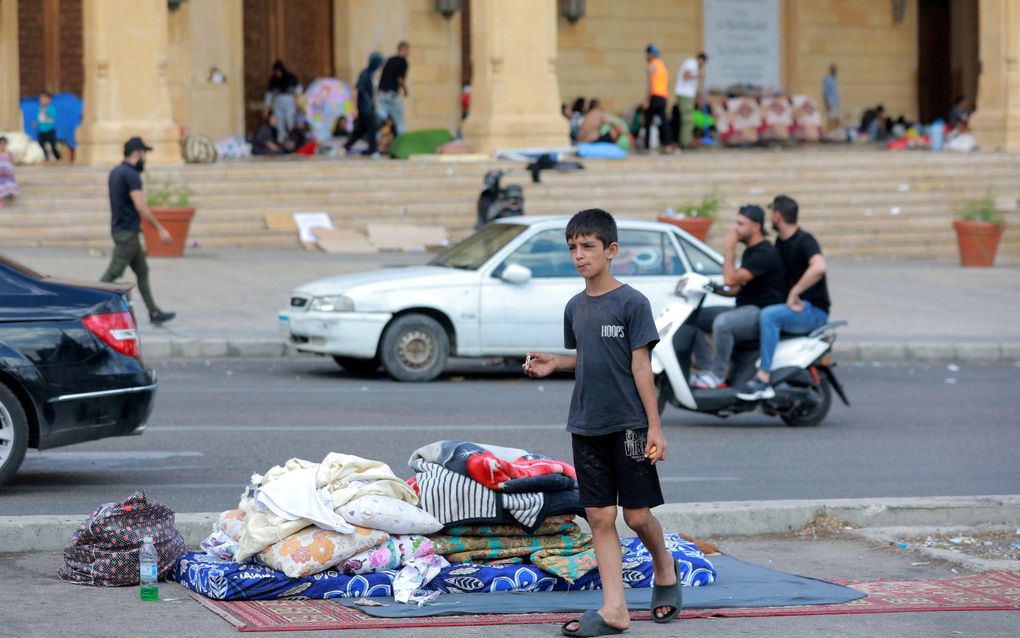 Ontheemde Libanezen in het centrum van Beiroet. beeld AFP, Ibrahim Amro 