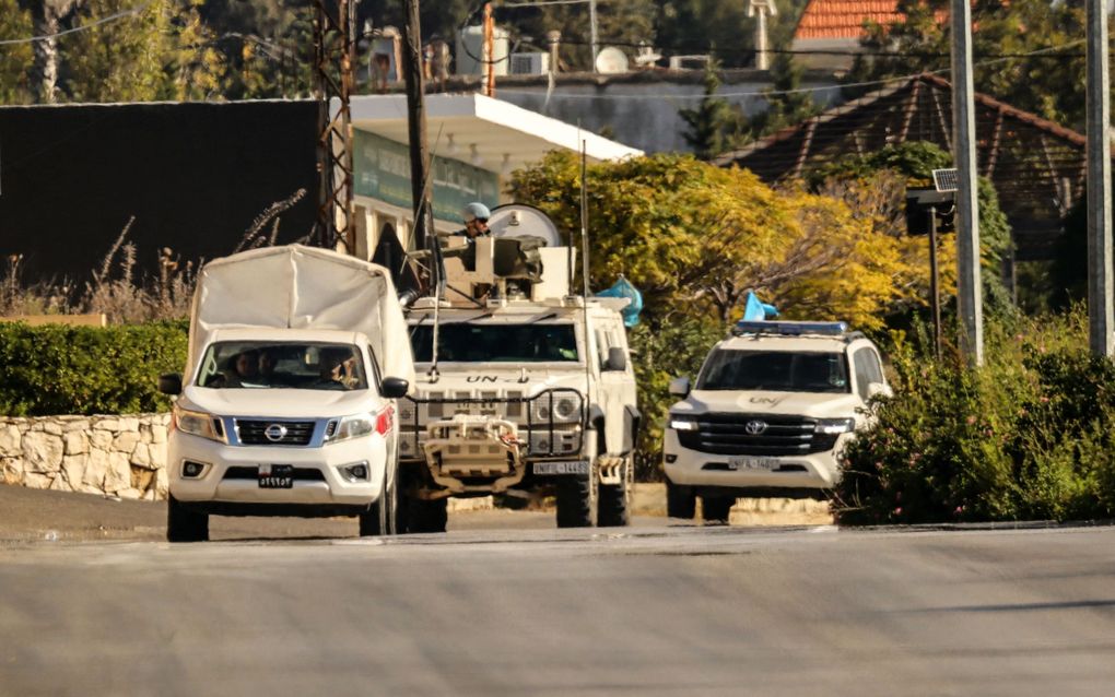 Voertuigen van UNIFIL in het zuiden van Libanon. beeld AFP