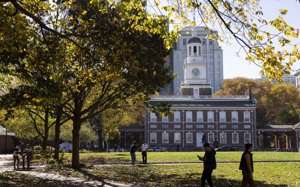 De Independence Hall in Philadelphia, waar zowel de Amerikaanse Onafhankelijkheidsverklaring als de Grondwet van de Verenigde Staten werd geratificeerd. beeld AFP, Ryan Collerd