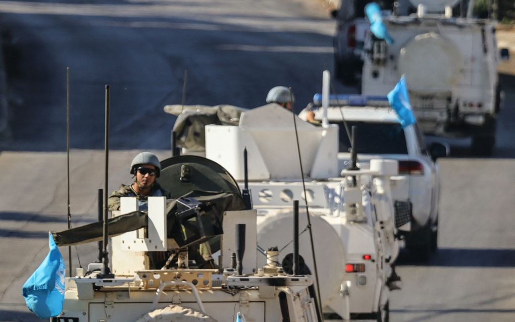 Militairen van de VN-vredesmacht Unifil patrouilleren in Zuid-Libanon. beeld AFP