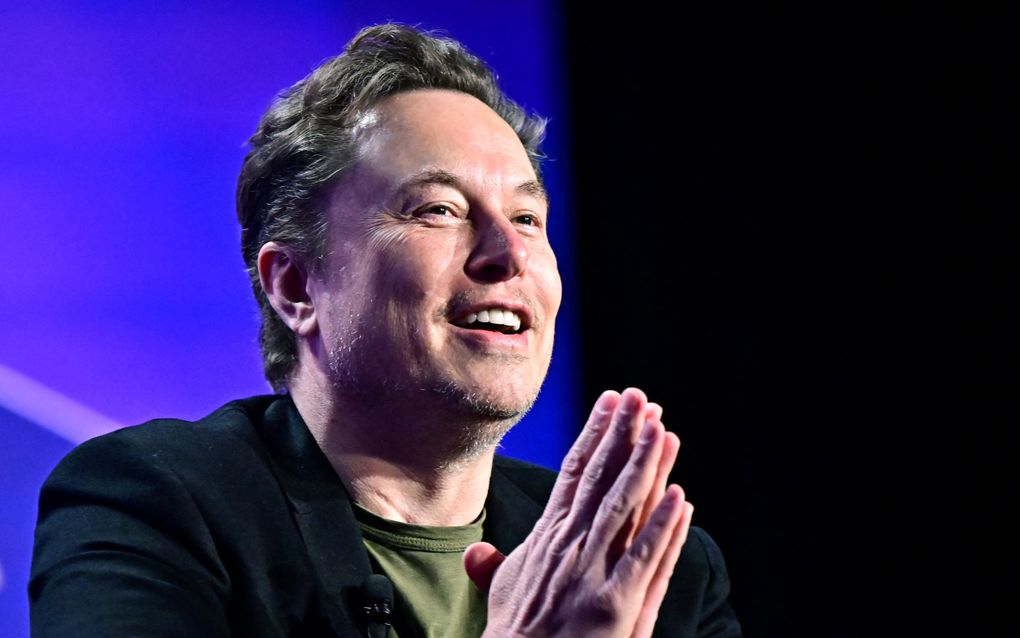 Tesla CEO Elon Musk op de jaarlijkse Milken Institute Global Conference in Los Angeles op 6 mei 2024. beeld AFP, Frederic J. Brown 