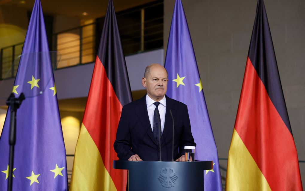 De Duitse bondskanselier Olaf Scholz, woensdagavond. beeld AFP, Odd Andersen