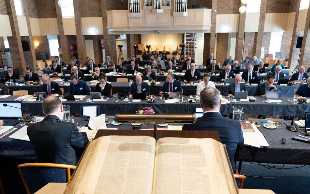 De generale synode van de Christelijke Gereformeerde Kerken vergadert tot vrijdag in de Oenenburgkerk in Nunspeet. beeld RD, Anton Dommerholt