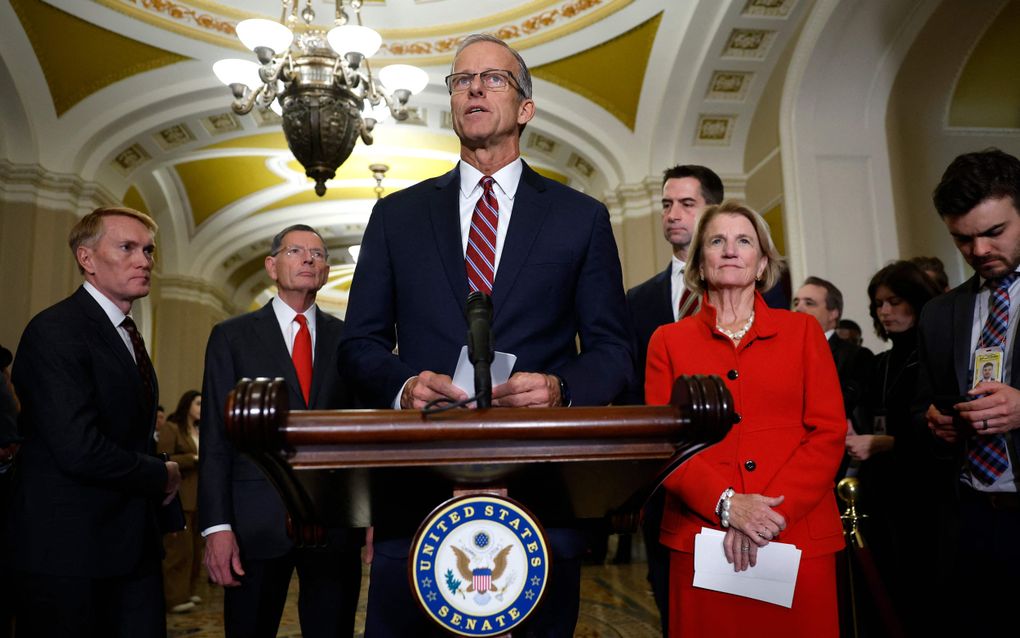 De woensdag gekozen voorzitter van de Republikeinse Senaatsfractie, John Thune, zal niet zonder meer alle eisen van Trump inwilligen. beeld AFP, Kevin Dietsch